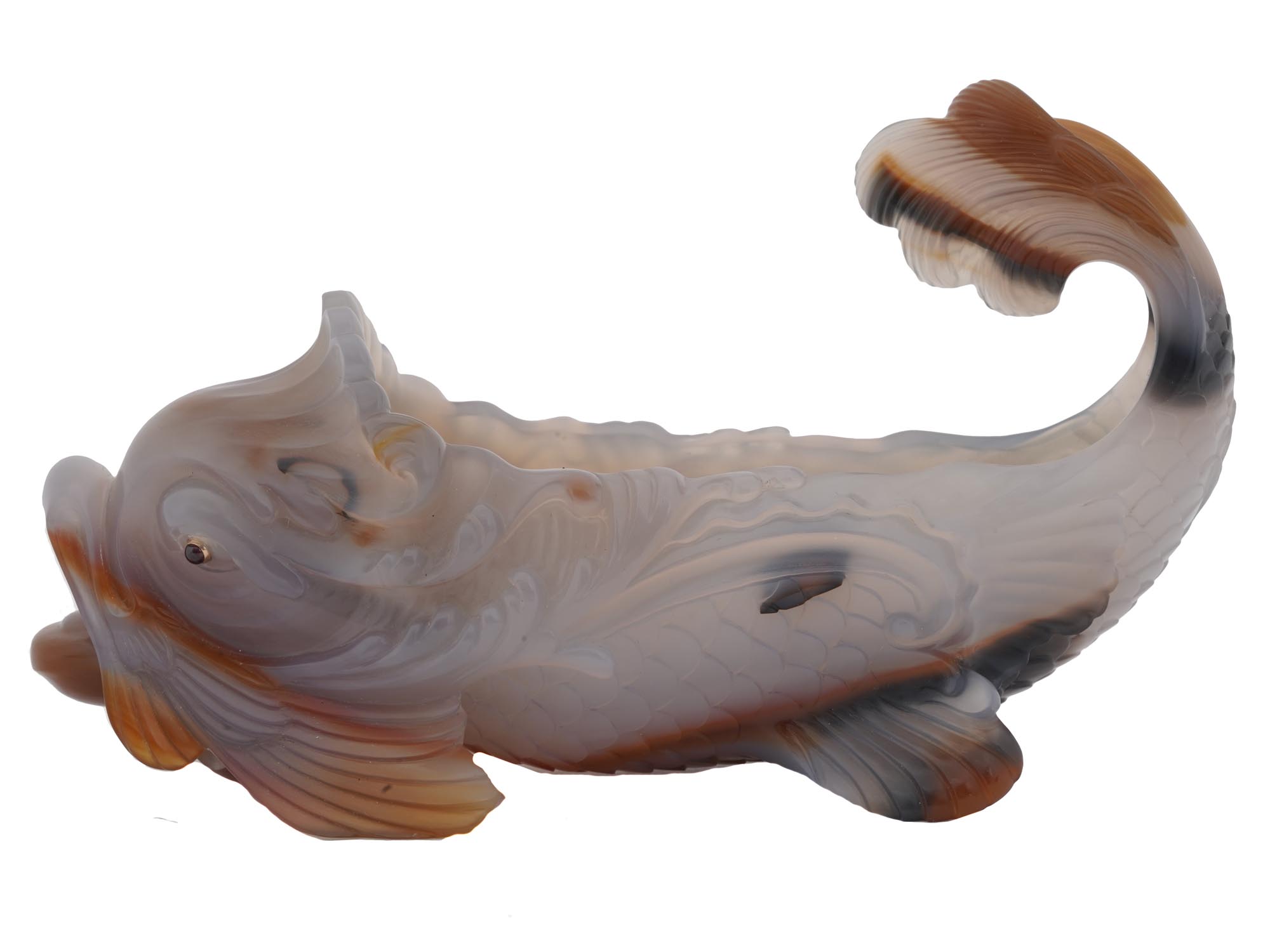 LARGE RUSSIAN AGATE CARVED FISH BOWL FOR CAVIAR PIC-2